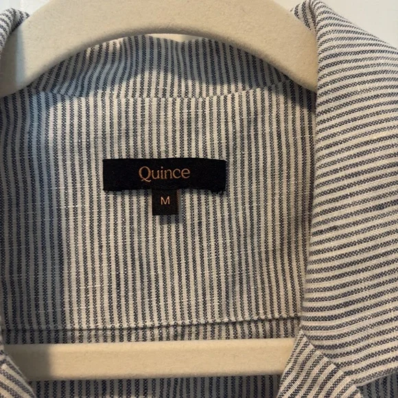100% European Linen Short Sleeve Shirt blue stripe - Picture 5 of 7